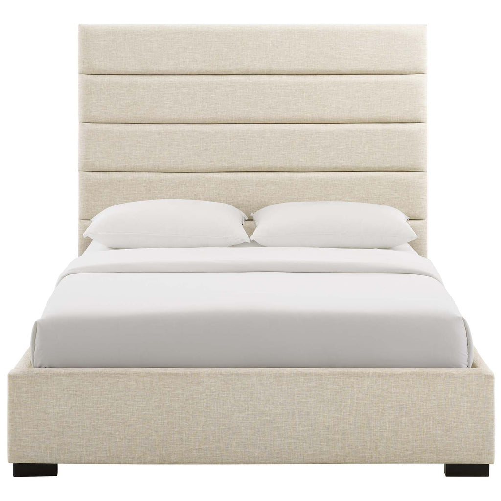 Genevieve Queen Upholstered Fabric Platform Bed in Beige