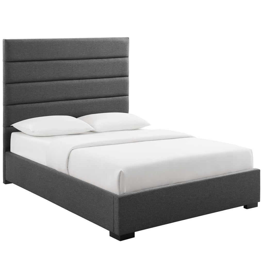 Genevieve Queen Upholstered Fabric Platform Bed in Gray