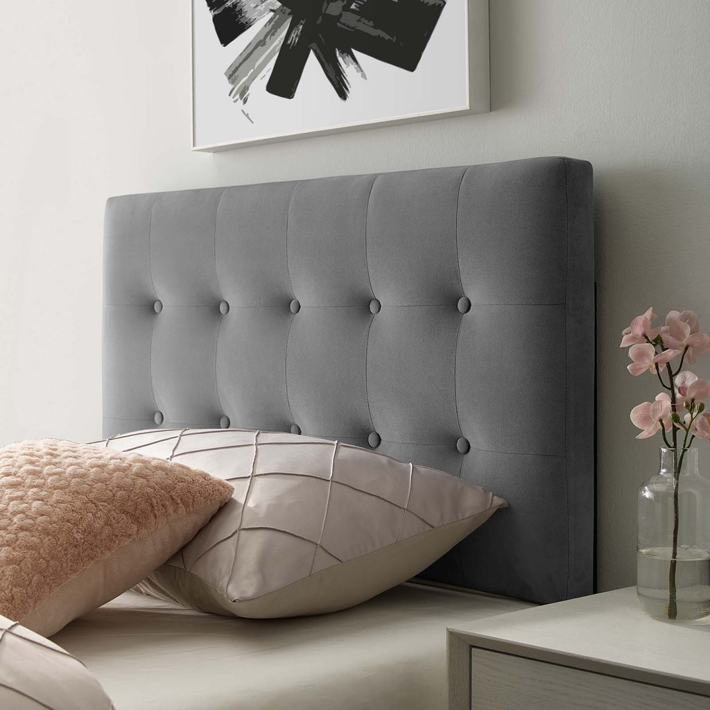 Emily Twin Biscuit Tufted Performance Velvet Headboard in Gray