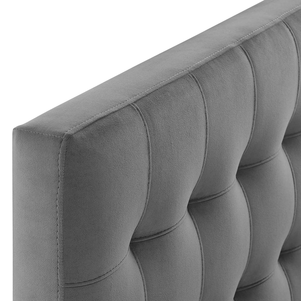 Lily Biscuit Tufted Twin Performance Velvet Headboard in Gray