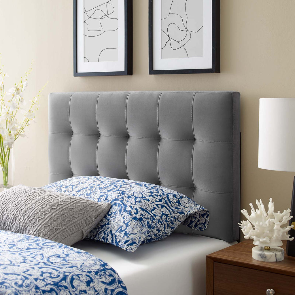 Lily Biscuit Tufted Twin Performance Velvet Headboard in Gray