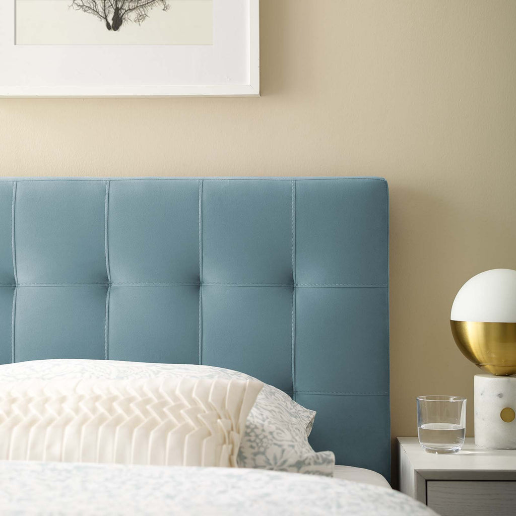 Lily Biscuit Tufted Twin Performance Velvet Headboard in Light Blue