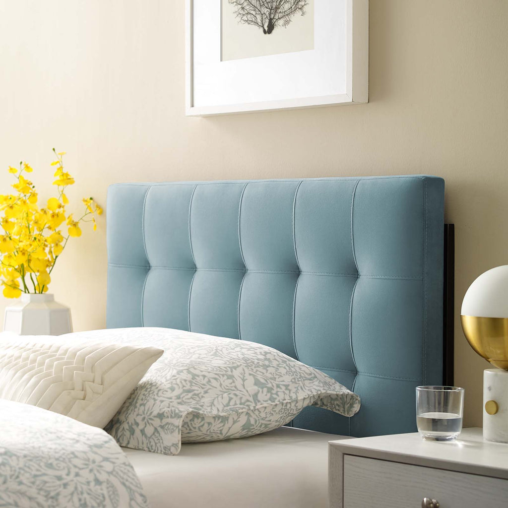 Lily Biscuit Tufted Twin Performance Velvet Headboard in Light Blue