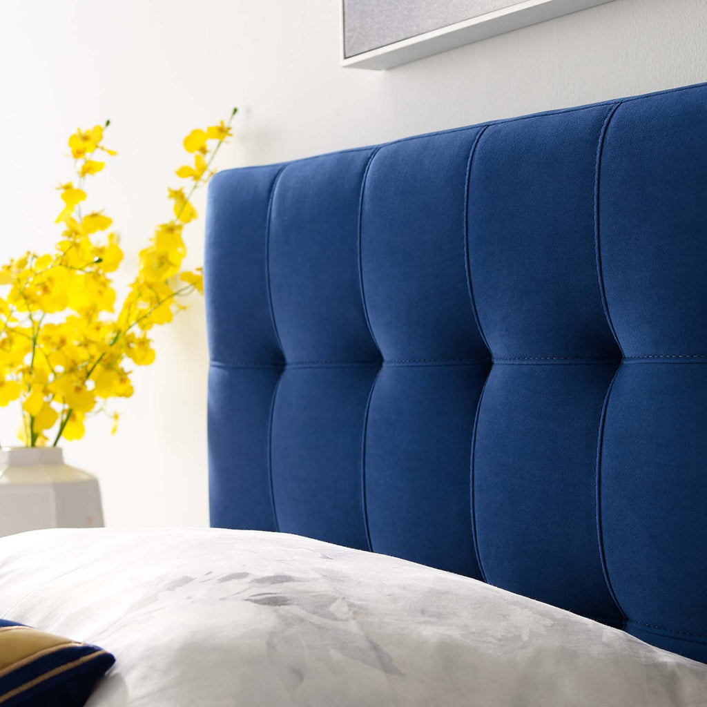 Lily Biscuit Tufted Twin Performance Velvet Headboard in Navy