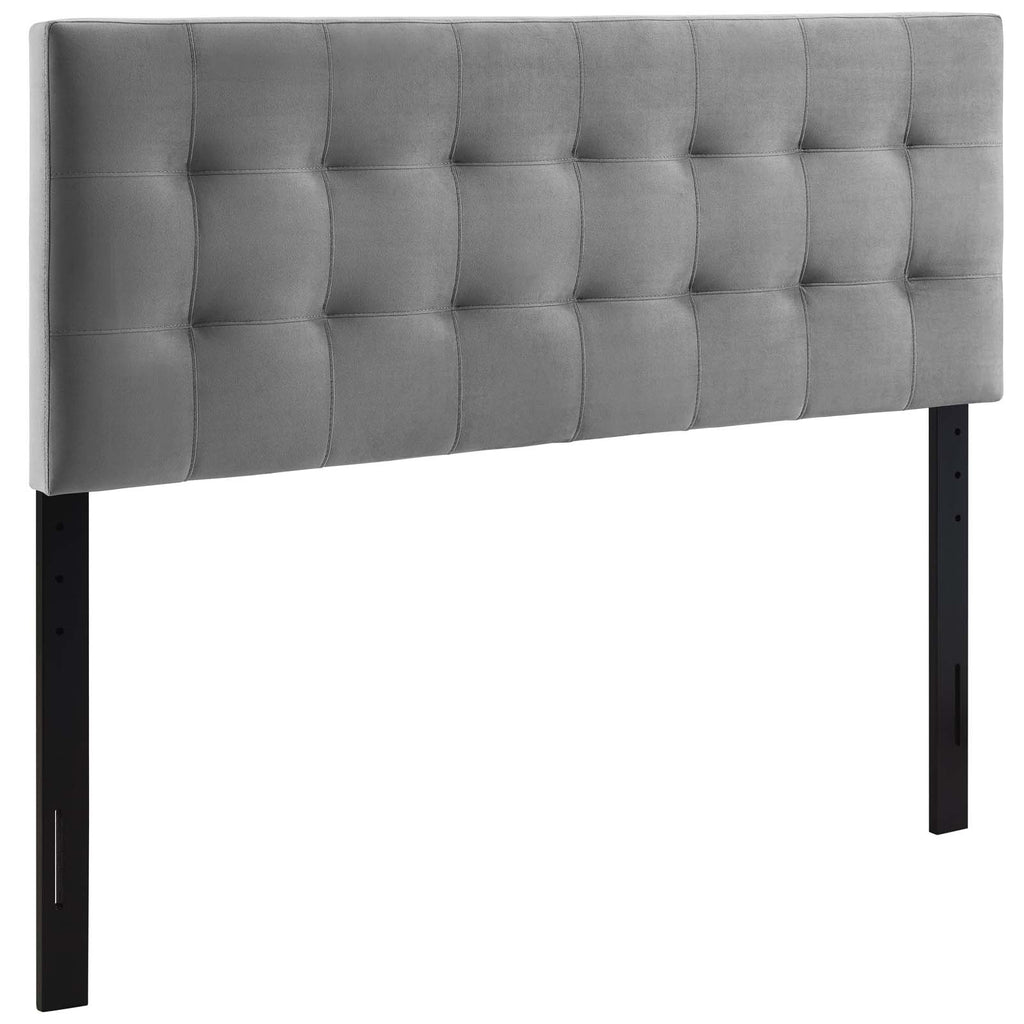 Lily Biscuit Tufted Full Performance Velvet Headboard in Gray