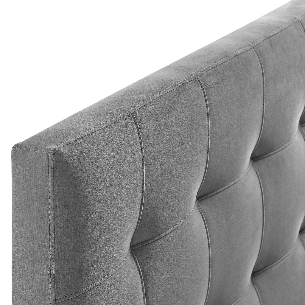 Lily Queen Biscuit Tufted Performance Velvet Headboard in Gray