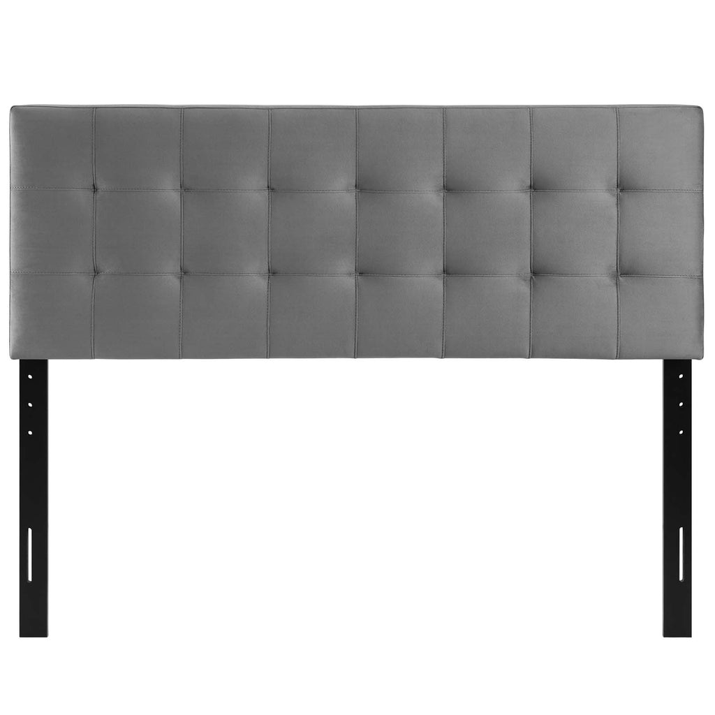 Lily Queen Biscuit Tufted Performance Velvet Headboard in Gray