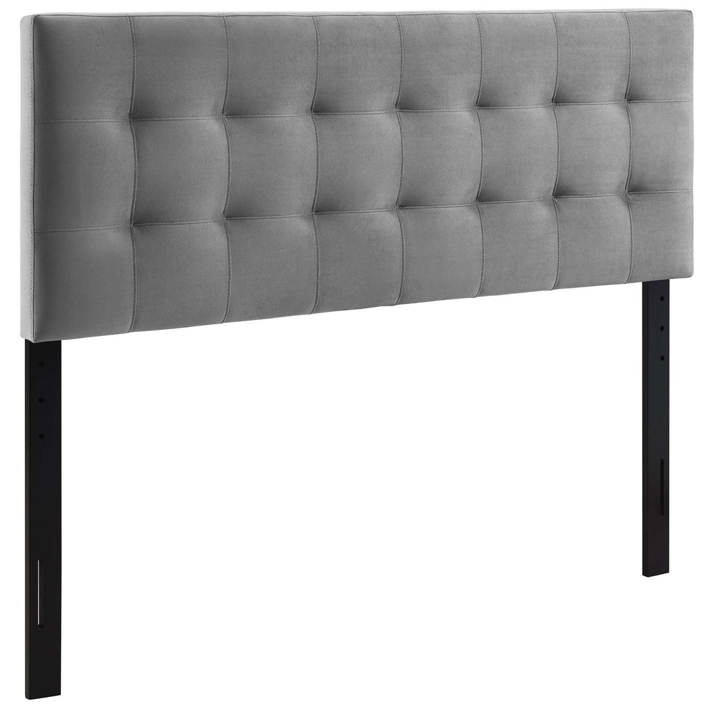 Lily King Biscuit Tufted Performance Velvet Headboard in Gray