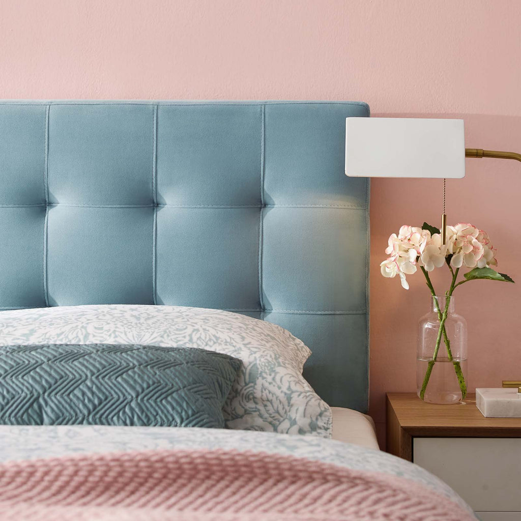 Lily King Biscuit Tufted Performance Velvet Headboard in Light Blue