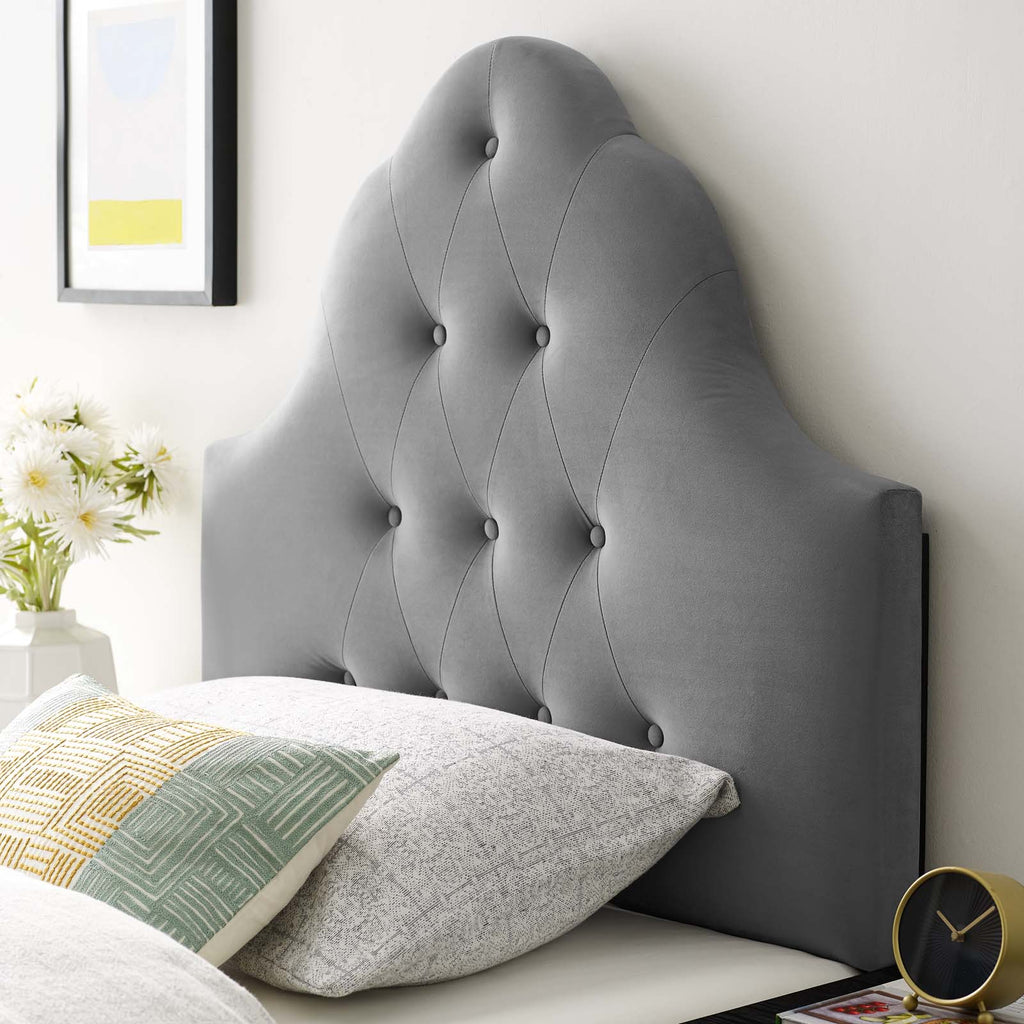 Sovereign Twin Diamond Tufted Performance Velvet Headboard in Gray