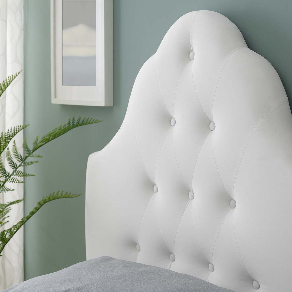 Sovereign Twin Diamond Tufted Performance Velvet Headboard in White