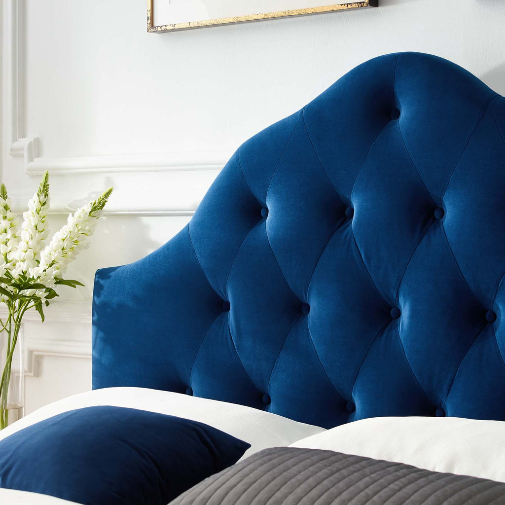 Sovereign Queen Diamond Tufted Performance Velvet Headboard in Navy