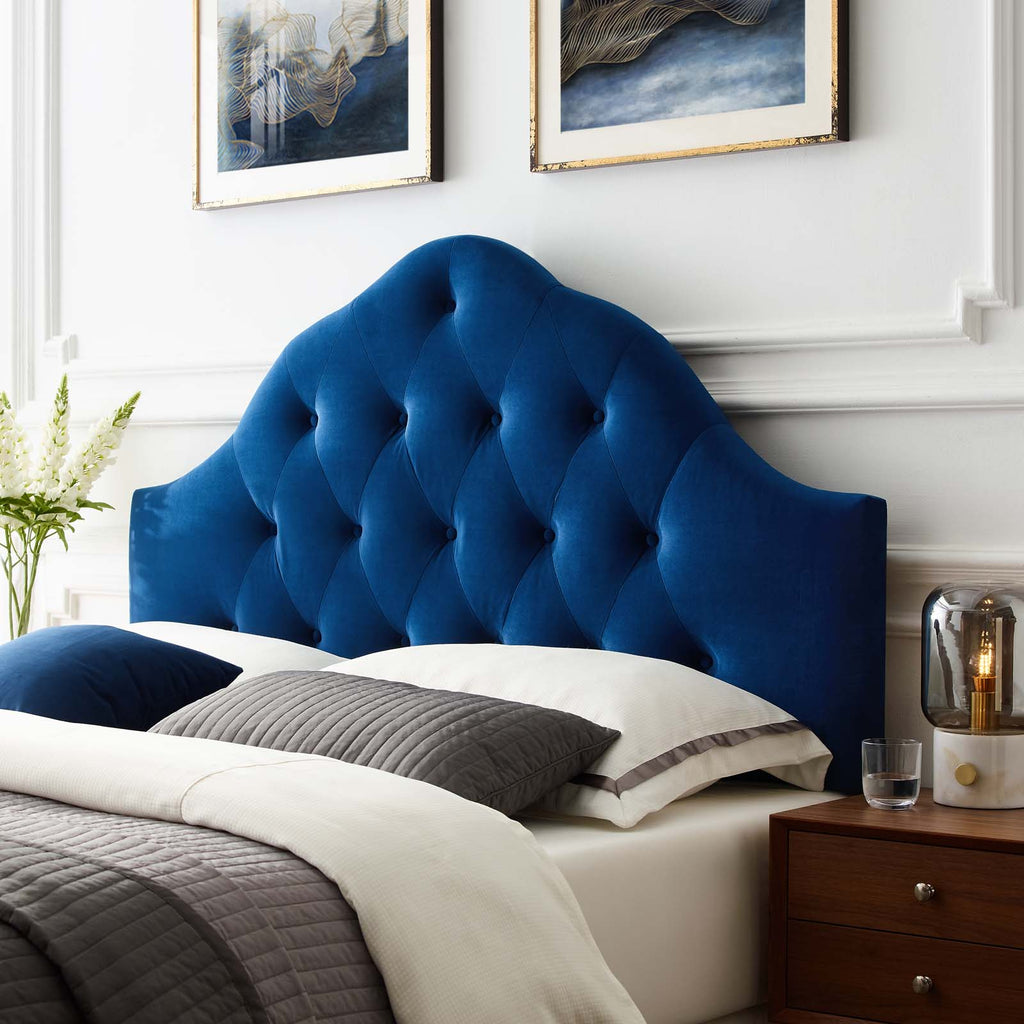 Sovereign Queen Diamond Tufted Performance Velvet Headboard in Navy