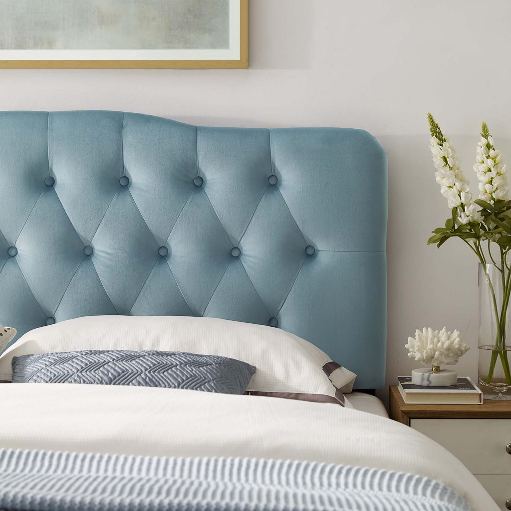 Annabel Full Diamond Tufted Performance Velvet Headboard in Light Blue