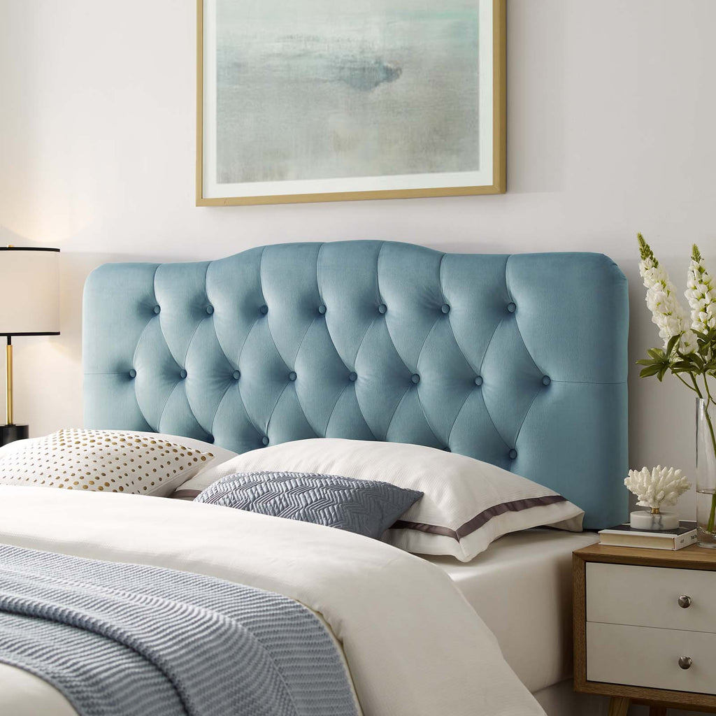 Annabel Full Diamond Tufted Performance Velvet Headboard in Light Blue