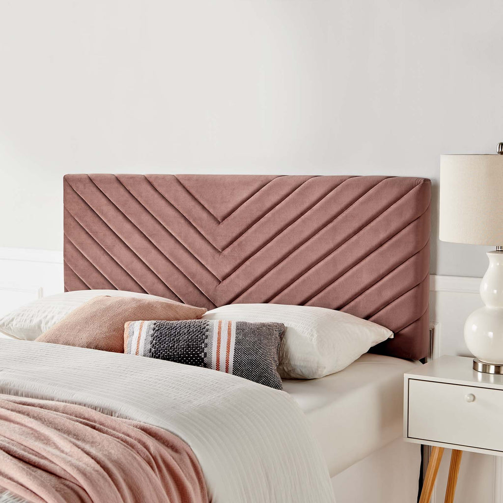 Alyson Angular Channel Tufted Performance Velvet Twin Headboard in Dusty Rose