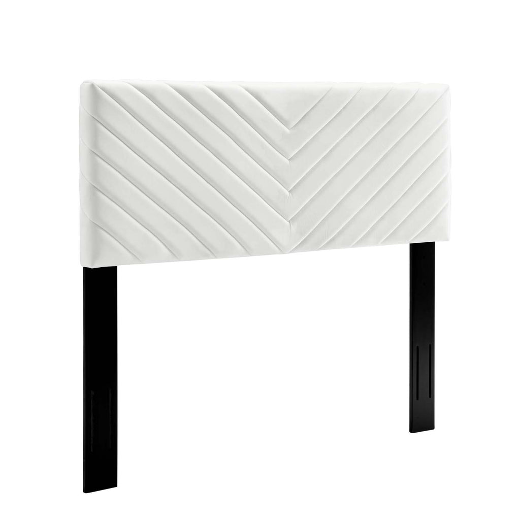 Alyson Angular Channel Tufted Performance Velvet Twin Headboard in White