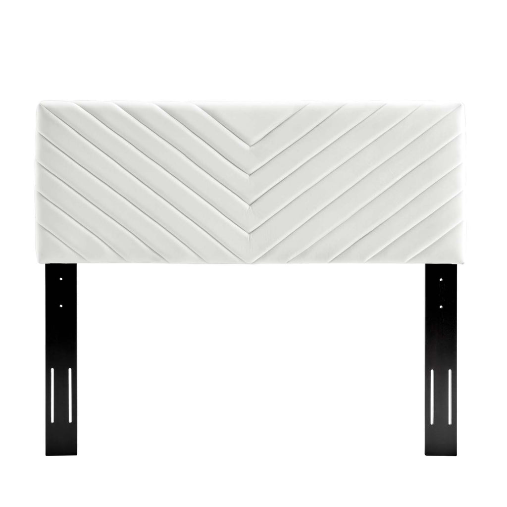 Alyson Angular Channel Tufted Performance Velvet Twin Headboard in White