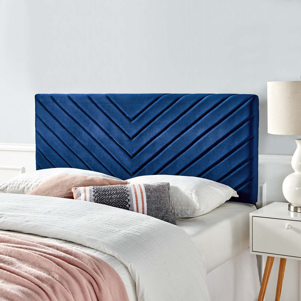 Alyson Angular Channel Tufted Performance Velvet King / California King Headboard in Navy