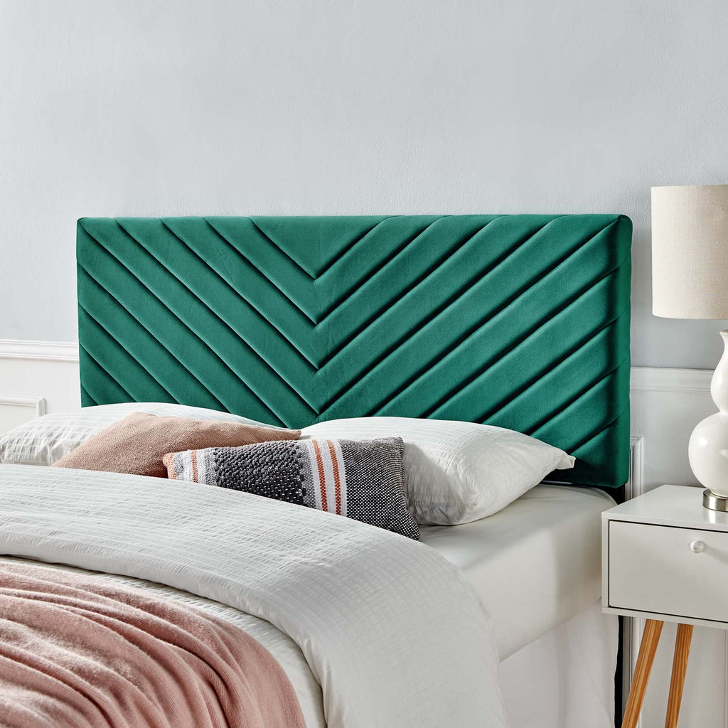 Alyson Angular Channel Tufted Performance Velvet King / California King Headboard in Teal