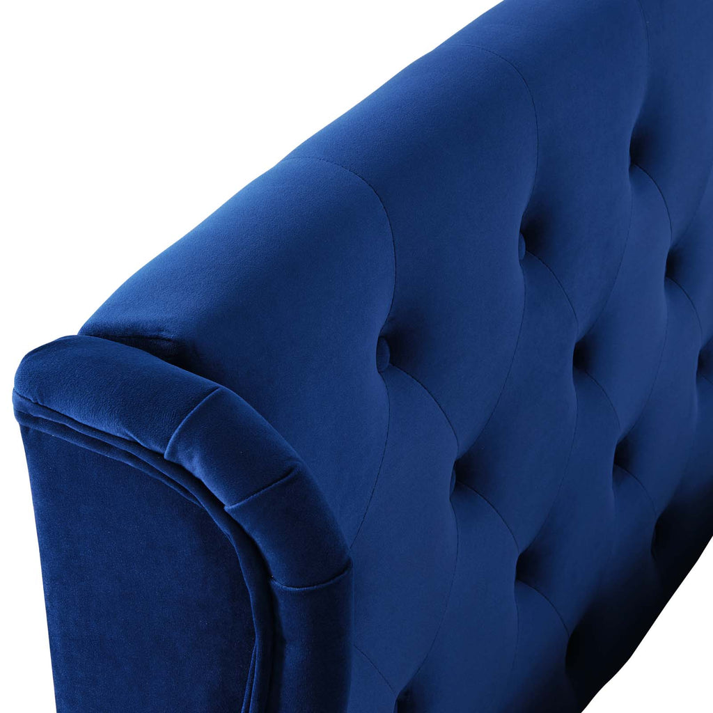 Penelope Tufted Wingback Queen Performance Velvet Platform Bed in Navy