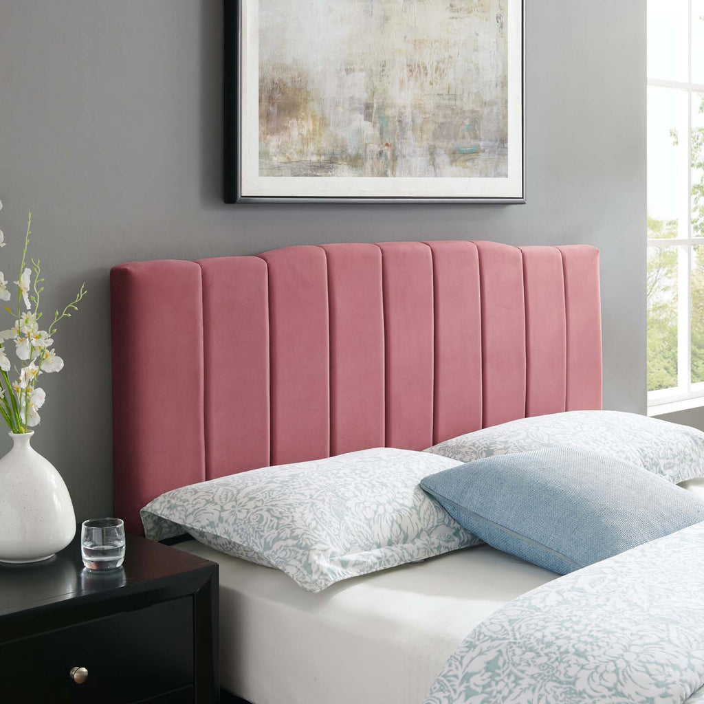 Camilla Channel Tufted Full/Queen Performance Velvet Headboard in Dusty Rose