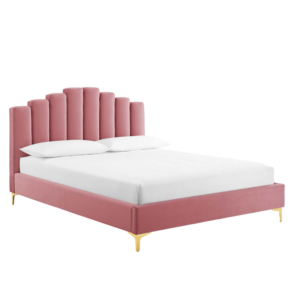 Olivia Queen Performance Velvet Platform Bed in Dusty Rose