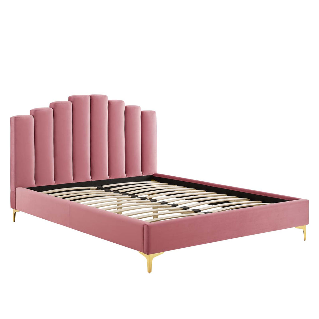 Olivia Queen Performance Velvet Platform Bed in Dusty Rose