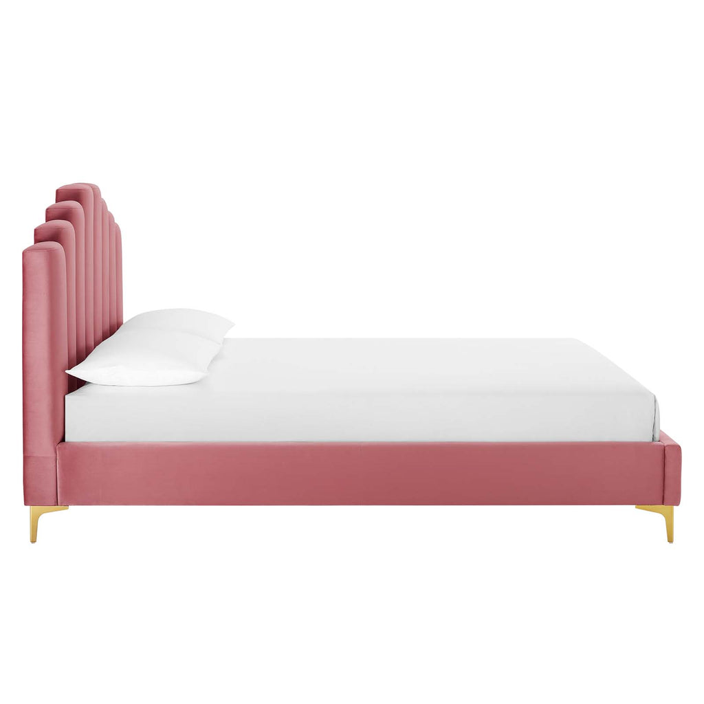 Olivia Queen Performance Velvet Platform Bed in Dusty Rose