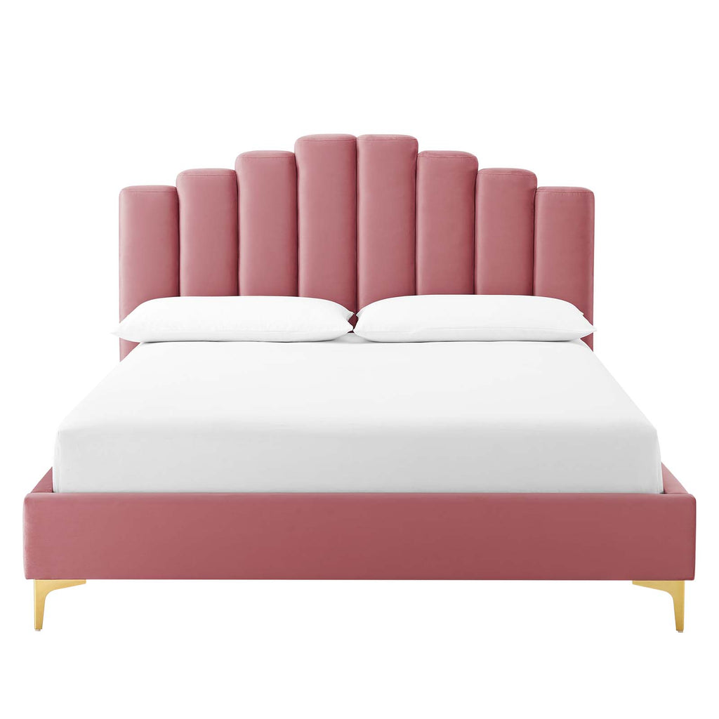 Olivia Queen Performance Velvet Platform Bed in Dusty Rose