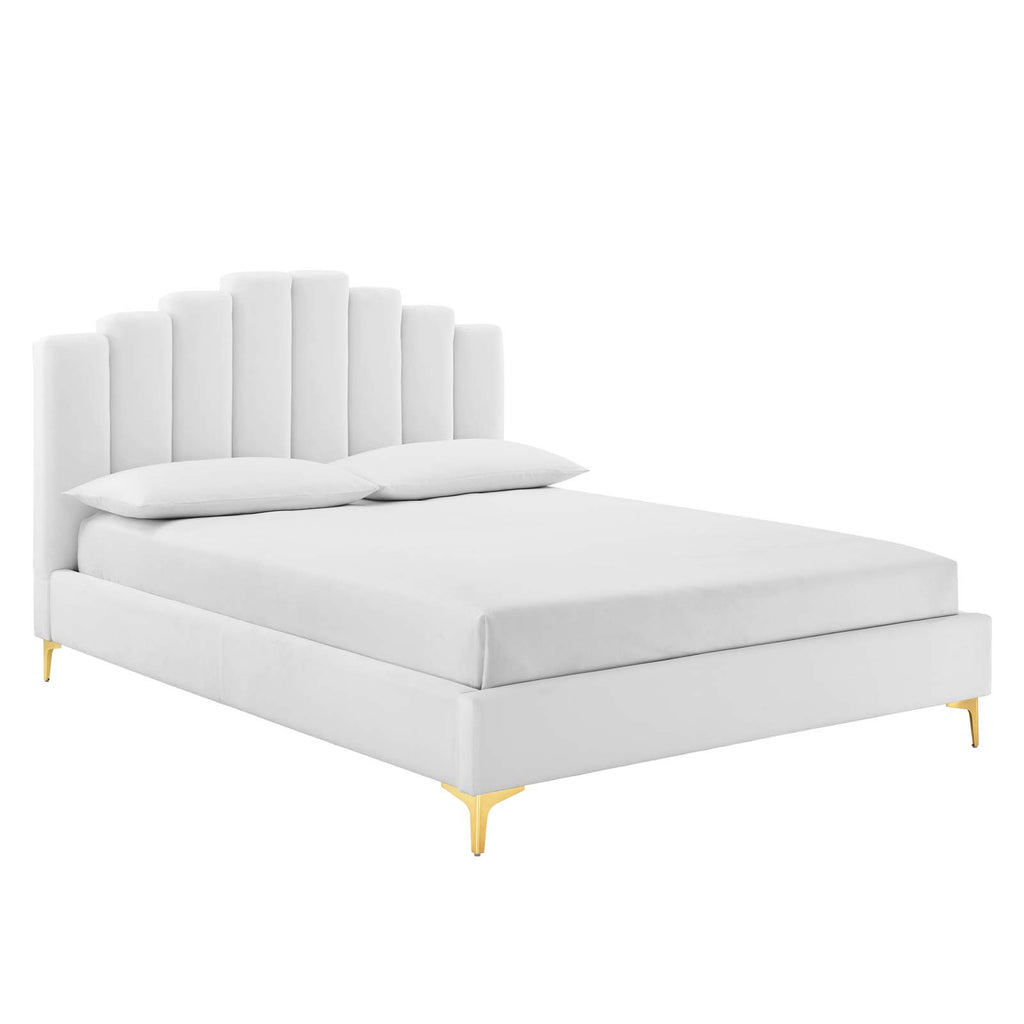 Olivia Queen Performance Velvet Platform Bed in White