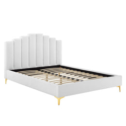 Olivia Queen Performance Velvet Platform Bed in White