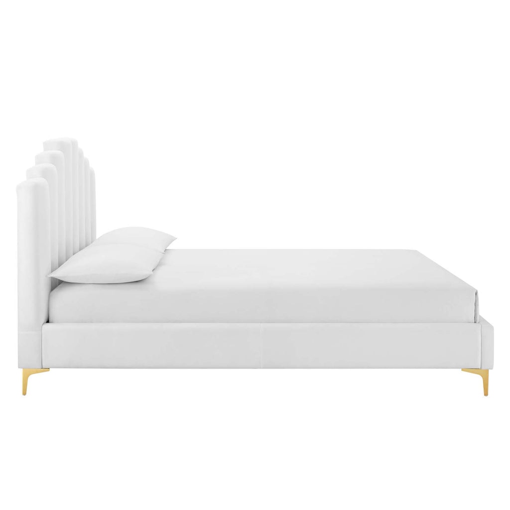 Olivia Queen Performance Velvet Platform Bed in White