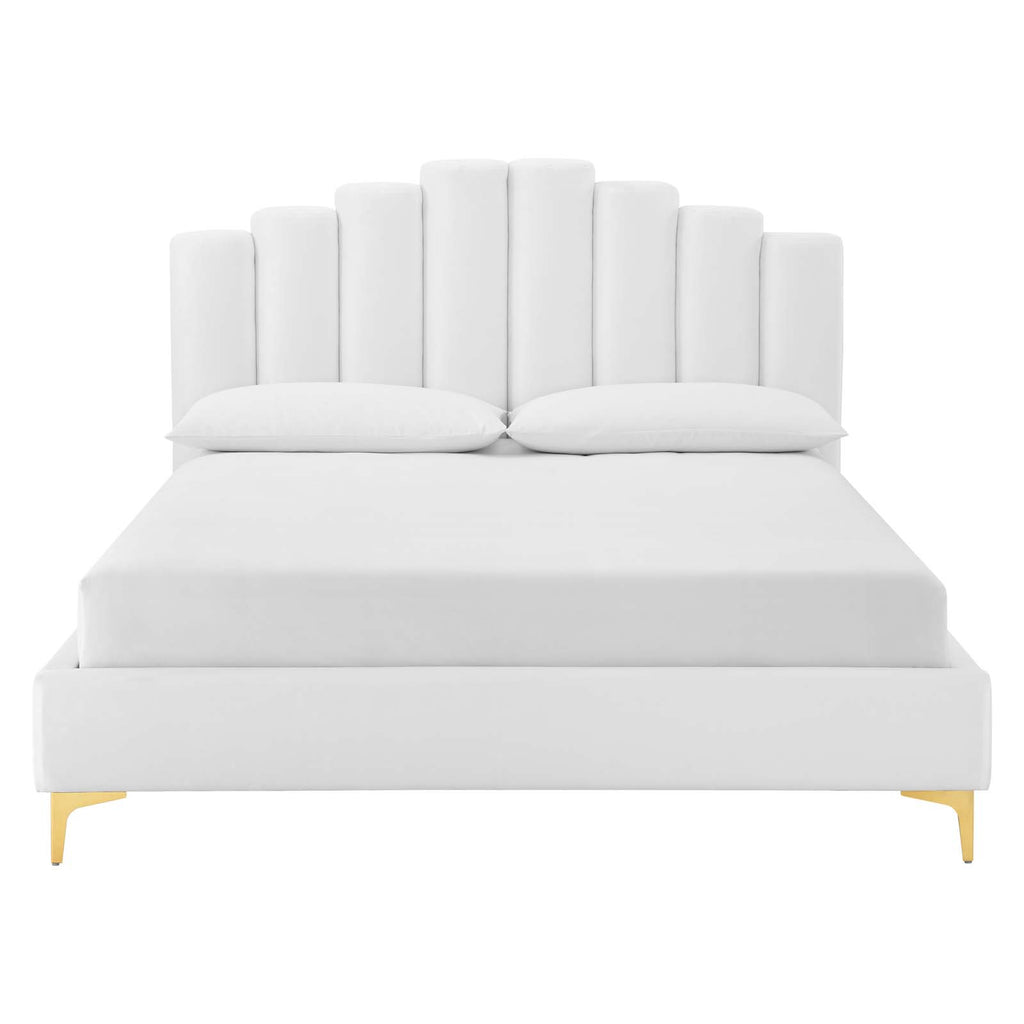 Olivia Queen Performance Velvet Platform Bed in White