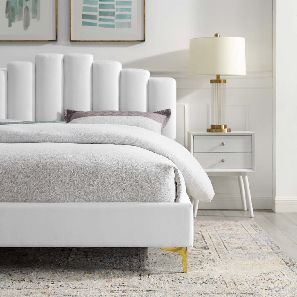 Olivia Queen Performance Velvet Platform Bed in White