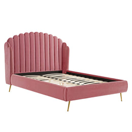 Lana Queen Performance Velvet Wingback Platform Bed in Dusty Rose