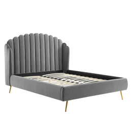 Lana Queen Performance Velvet Wingback Platform Bed in Gray