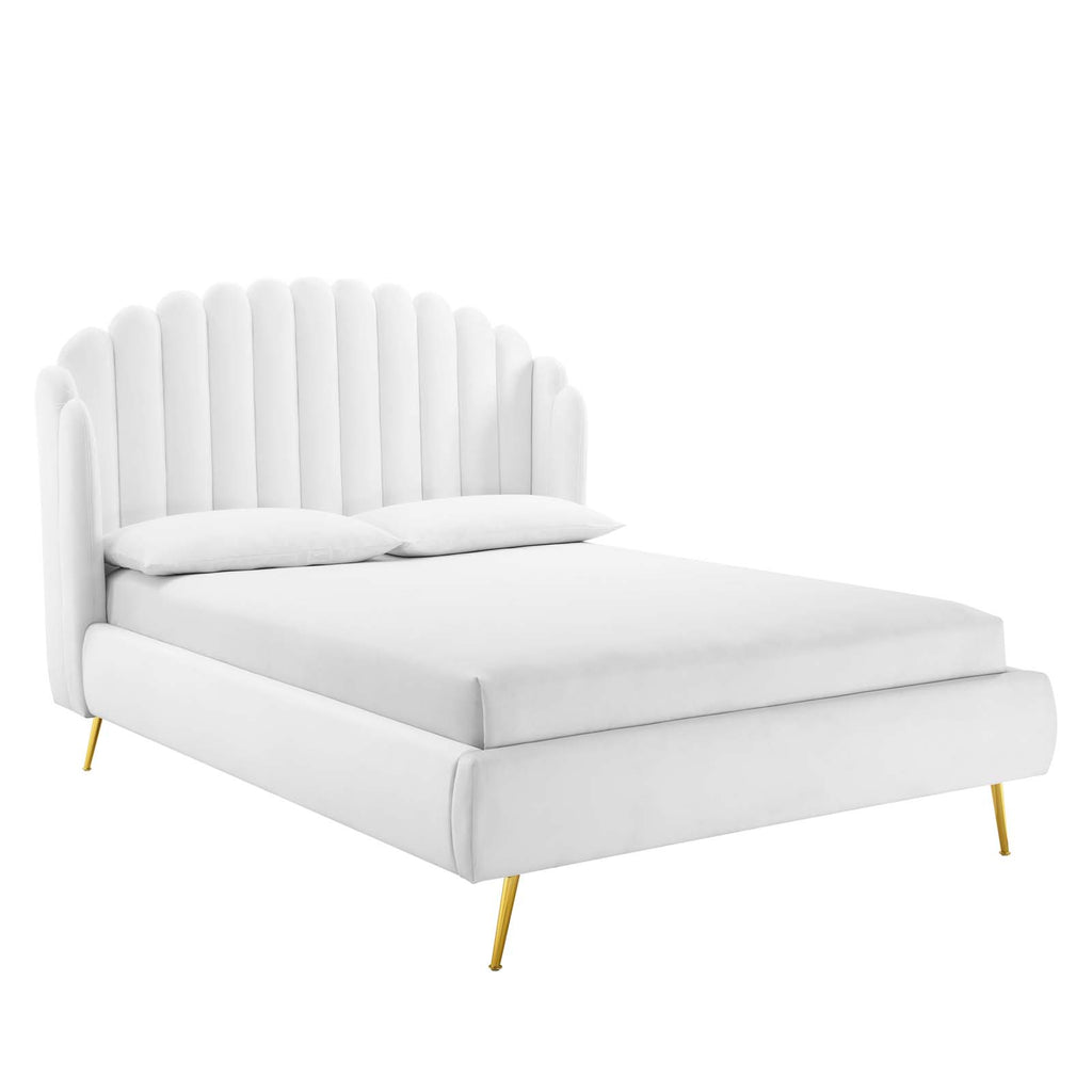 Lana Queen Performance Velvet Wingback Platform Bed in White