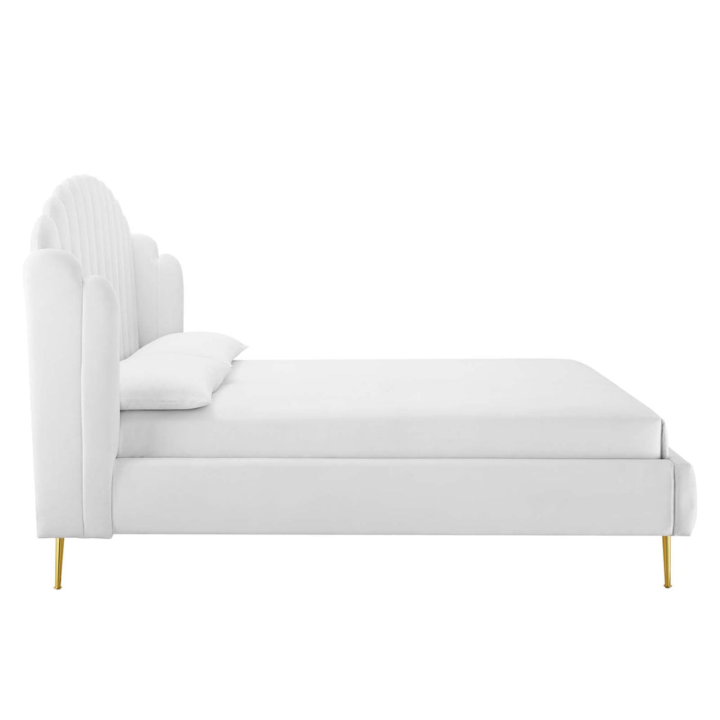 Lana Queen Performance Velvet Wingback Platform Bed in White