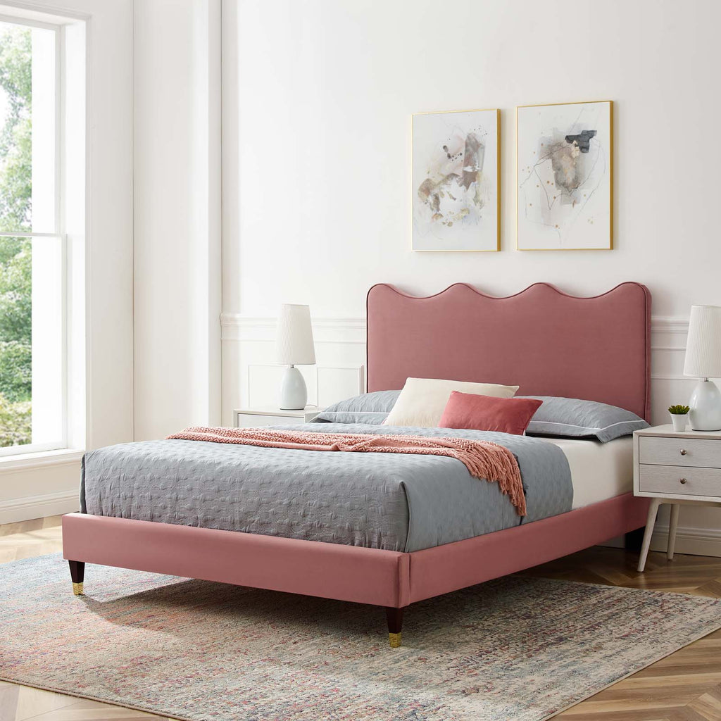 Current Performance Velvet Platform Bed King size - Dusty Rose