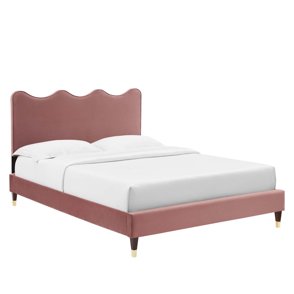 Current Performance Velvet Platform Bed King size - Dusty Rose