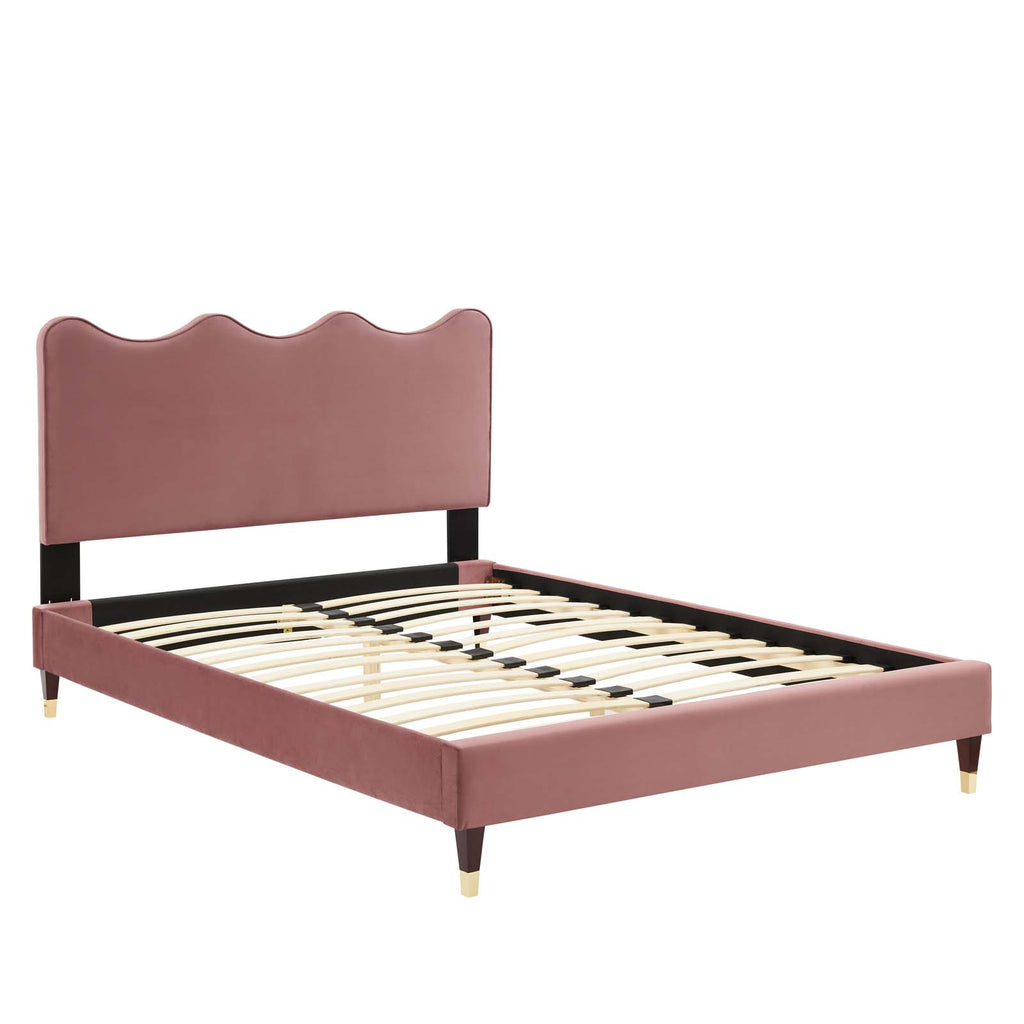 Current Performance Velvet Platform Bed King size - Dusty Rose