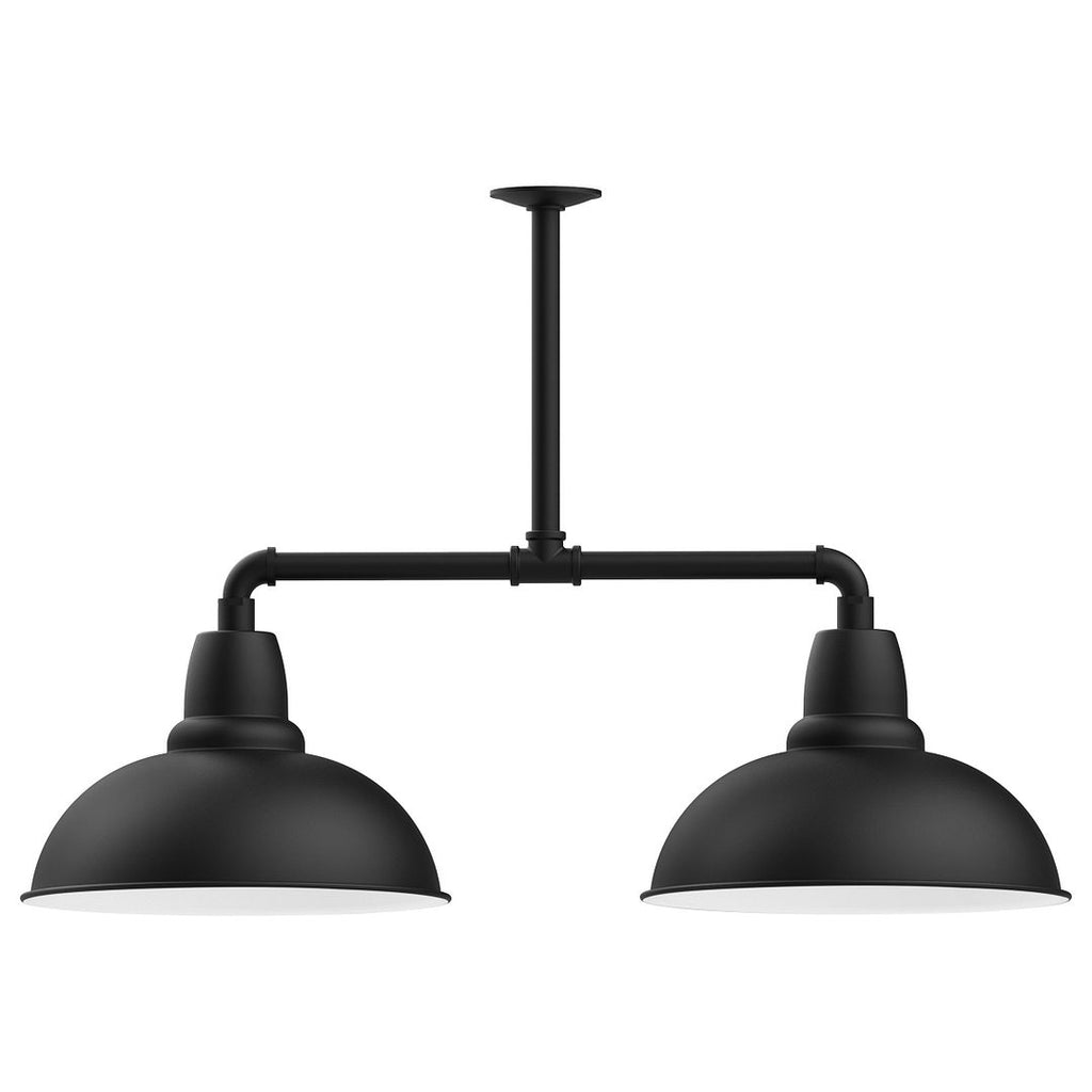 16" Cafe Shade, 2-Light Stem Hung Pendant, Black - MSD108-41-T30