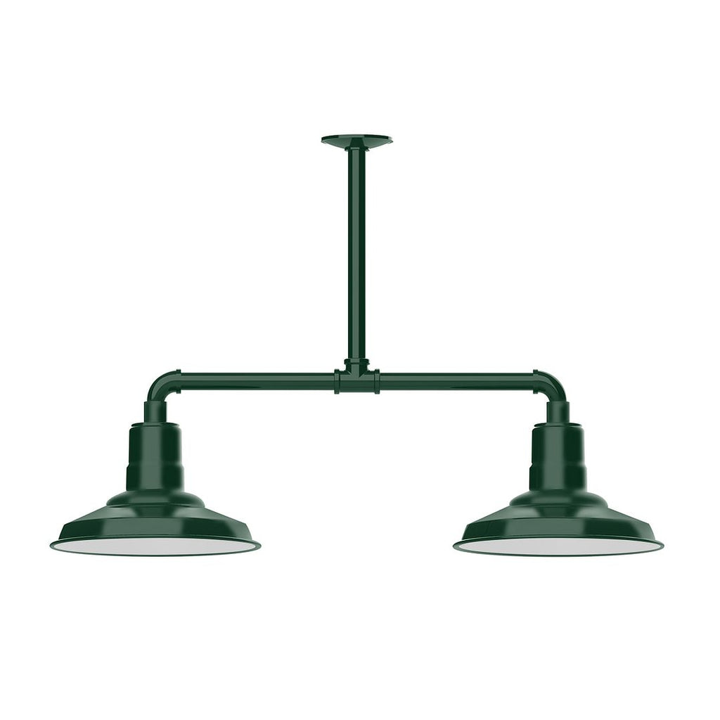 12" Warehouse Shade, 2-Light Stem Hung Pendant, Forest Green - MSD182-42-T30