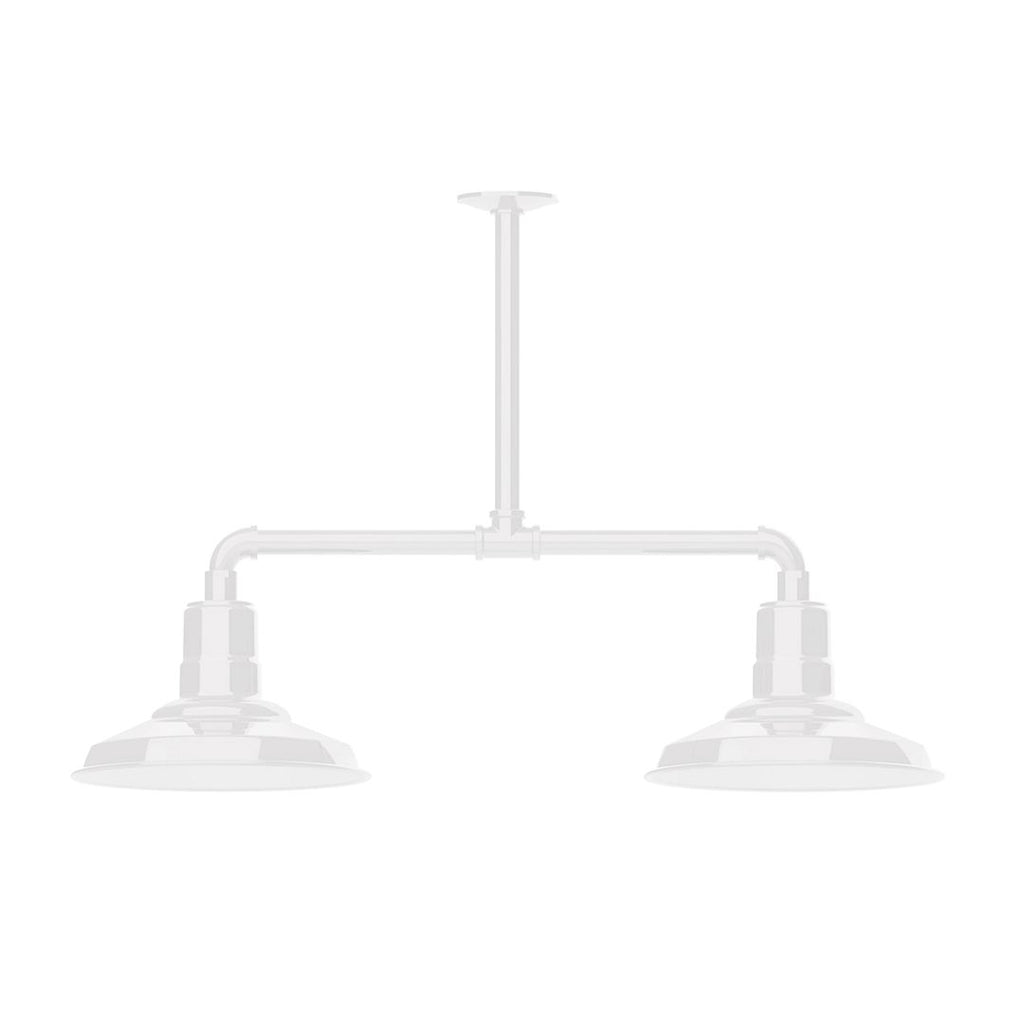 12" Warehouse Shade, 2-Light Stem Hung Pendant, White - MSD182-44