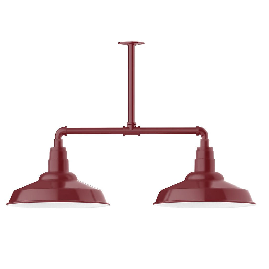 16" Warehouse Shade, 2-Light Stem Hung Pendant, Barn Red - MSD184-55-T48