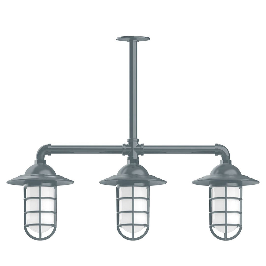 Vaportite, Style A Shade, 3-Light Stem Hung Pendant With Clear Glass And Cast Guard, Slate Gray - MSK052-40-T48
