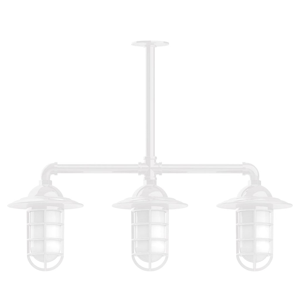 Vaportite, Style A Shade, 3-Light Stem Hung Pendant With Clear Glass And Cast Guard, White - MSK052-44-T48