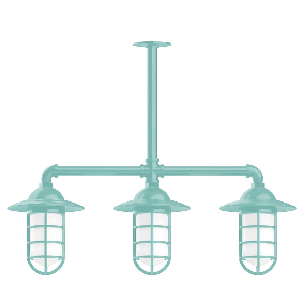 Vaportite, Style A Shade, 3-Light Stem Hung Pendant With Clear Glass And Cast Guard, Sea Green - MSK052-48