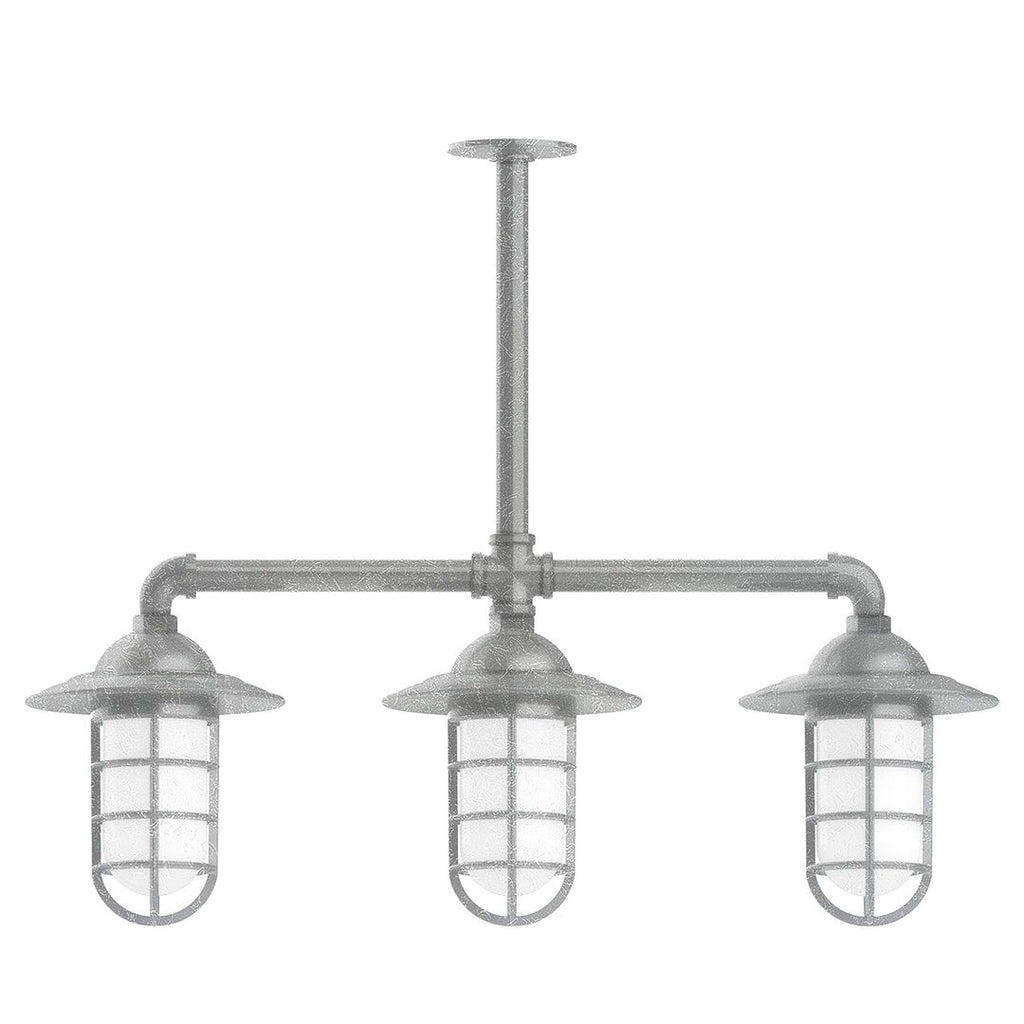 Vaportite, Style A Shade, 3-Light Stem Hung Pendant With Clear Glass And Cast Guard, Painted Galvanized - MSK052-49-T48